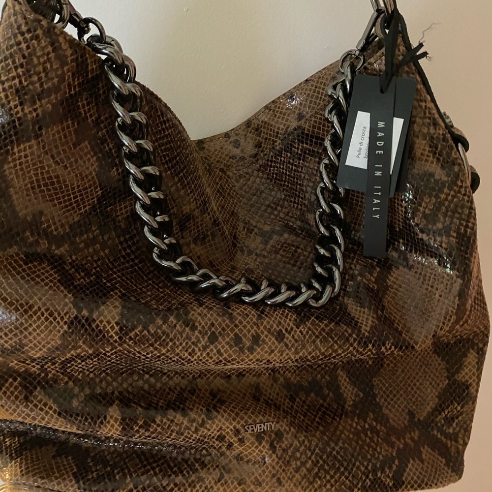 Brown Leather Python Print Hobo Bag - image 3